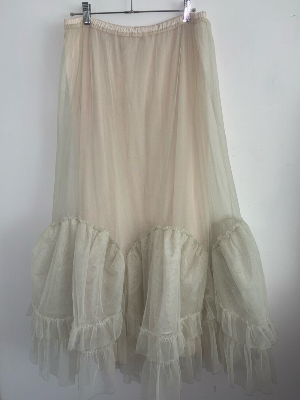 Cream Ruffled Tulle Maxi Skirt